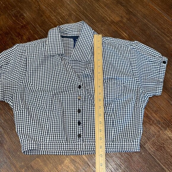 Upcycled Handmade Gingham Cropped Blouse With Heart Pocket One of a Kind - Picture 7 of 7